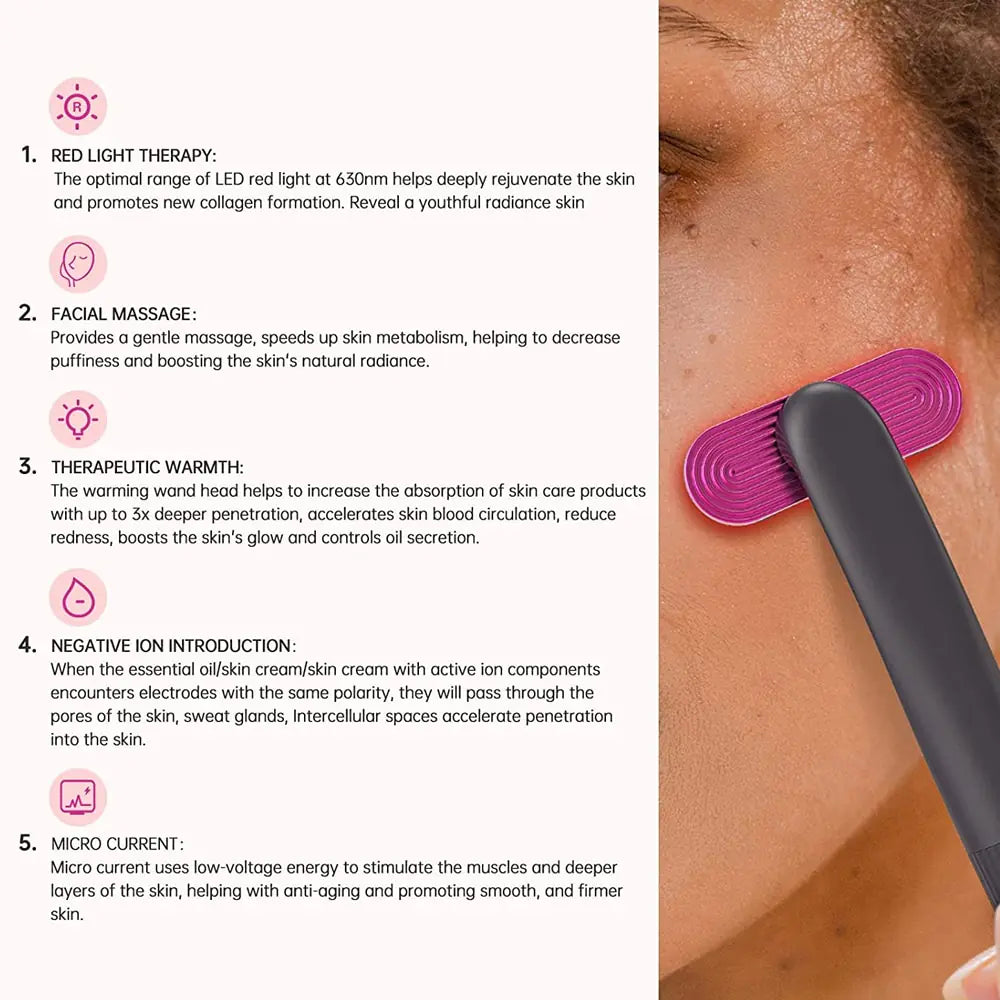 Red LED Face Massage Anti-Aging Wand